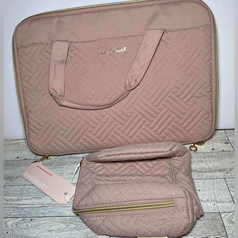 BAGSMART Quilted Laptop‎ Bag Sleeve Pouch & Folding Travel Jewelry Organizer Set